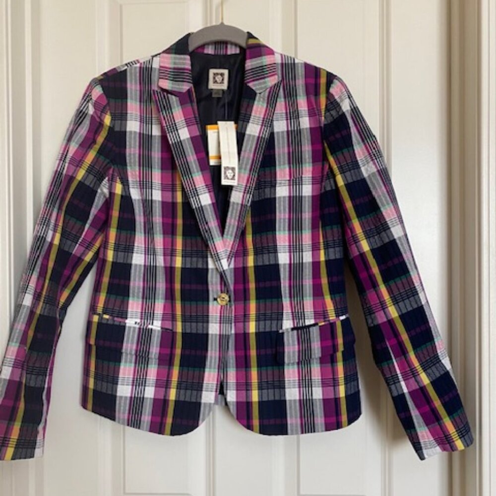 Anne Klein  100% Cotton  Blazer  Plaid Orchid  Combo  S